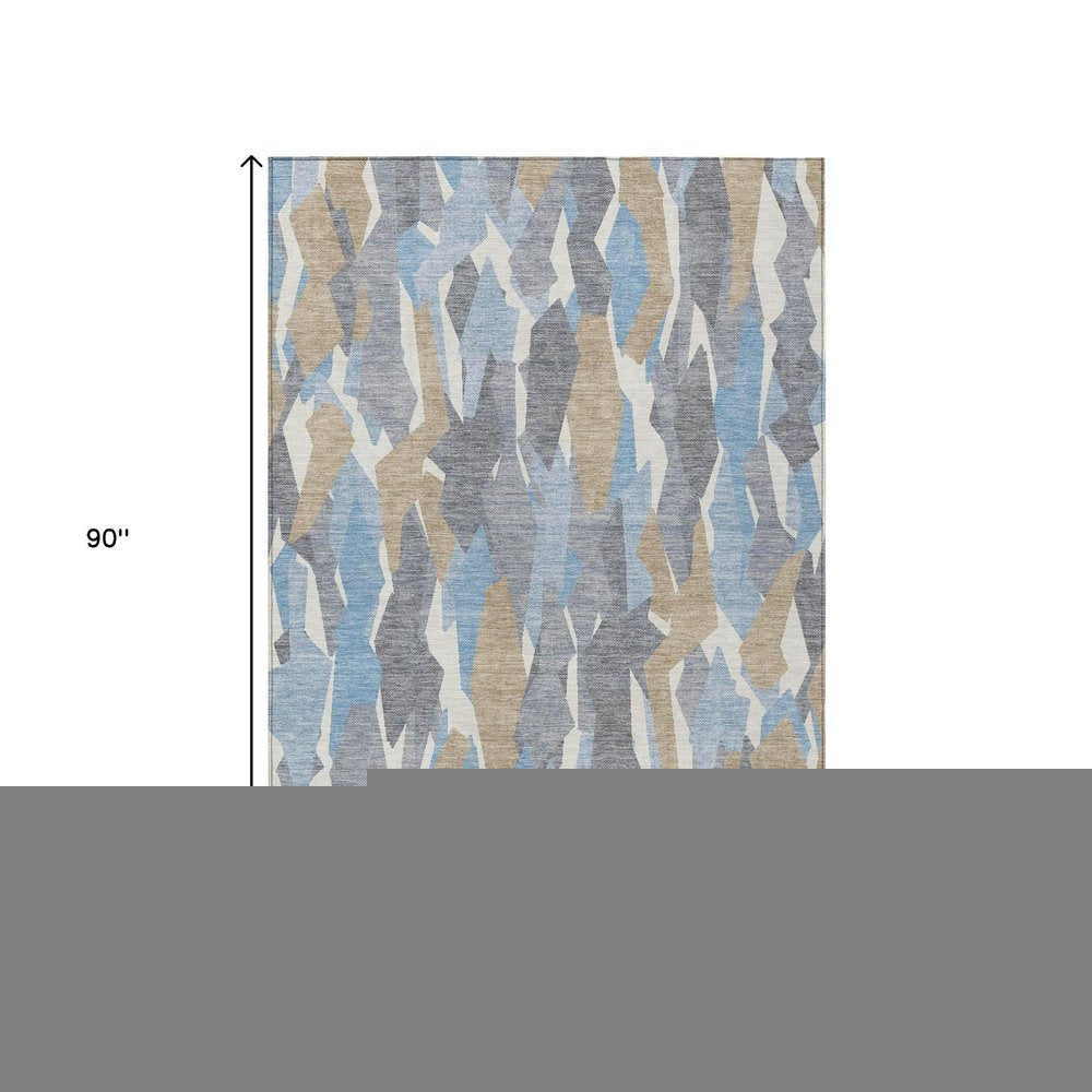 3' X 5' Denim Blue Khaki And Ivory Striped Washable Indoor Outdoor Area Rug HomeRoots
