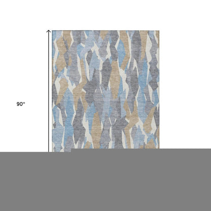 3' X 5' Denim Blue Khaki And Ivory Striped Washable Indoor Outdoor Area Rug HomeRoots