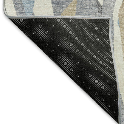3' X 5' Denim Blue Khaki And Ivory Striped Washable Indoor Outdoor Area Rug HomeRoots