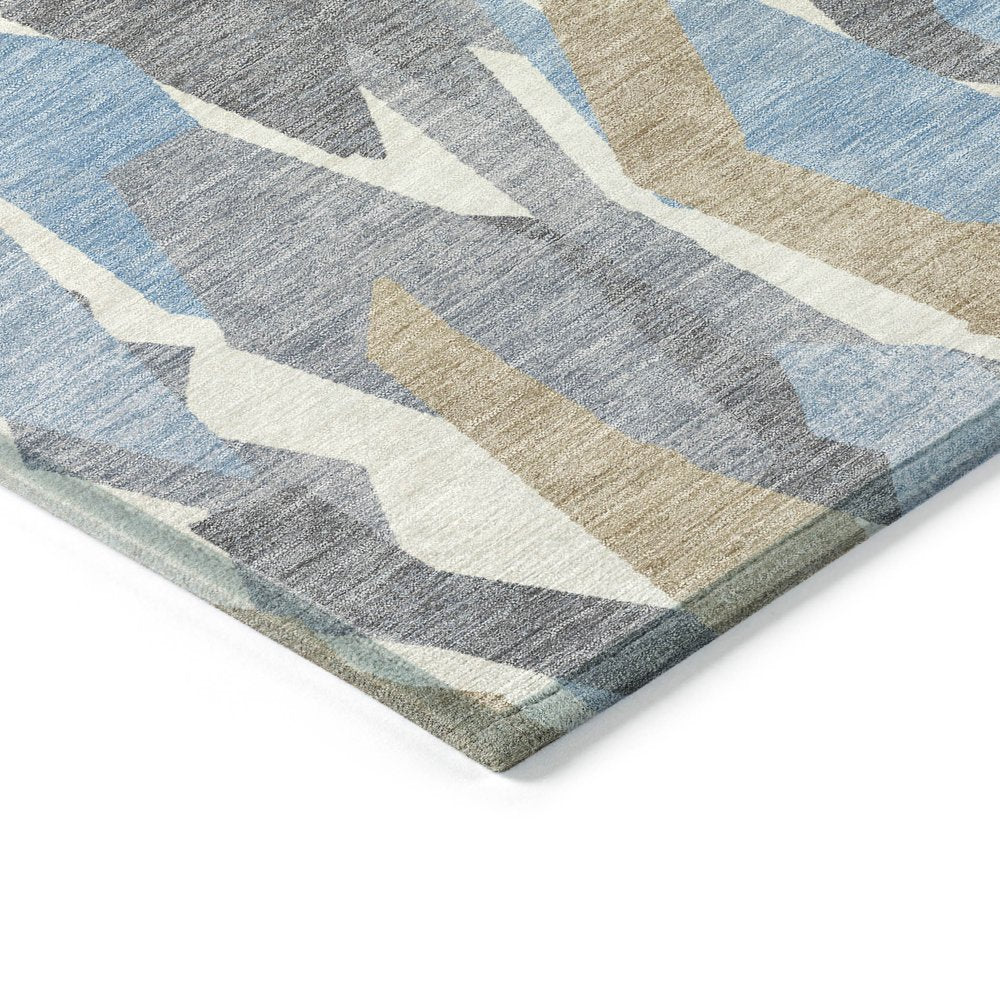 3' X 5' Denim Blue Khaki And Ivory Striped Washable Indoor Outdoor Area Rug HomeRoots
