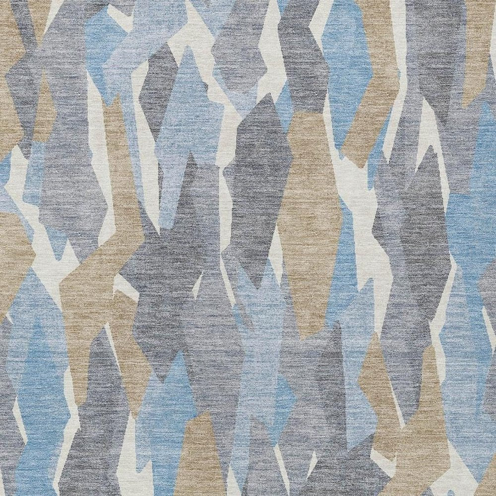 3' X 5' Denim Blue Khaki And Ivory Striped Washable Indoor Outdoor Area Rug HomeRoots