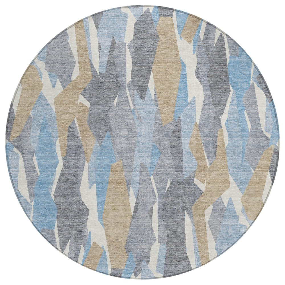 3' X 5' Denim Blue Khaki And Ivory Striped Washable Indoor Outdoor Area Rug HomeRoots