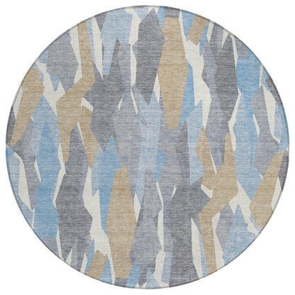 3' X 5' Denim Blue Khaki And Ivory Striped Washable Indoor Outdoor Area Rug HomeRoots