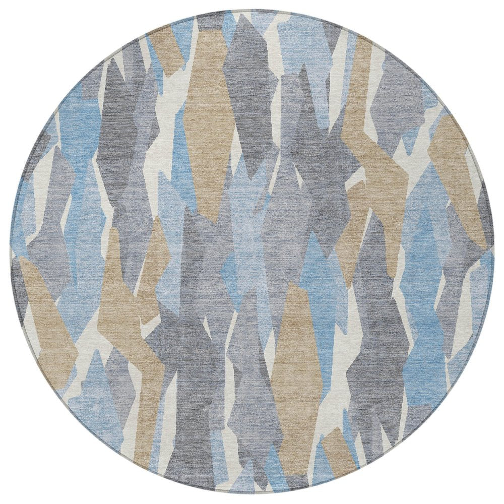 3' X 5' Denim Blue Khaki And Ivory Striped Washable Indoor Outdoor Area Rug HomeRoots