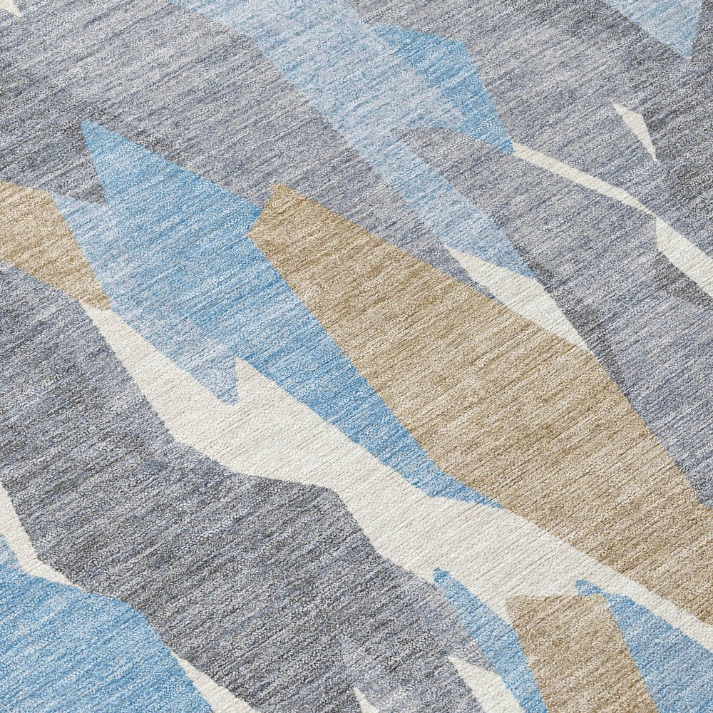 3' X 5' Denim Blue Khaki And Ivory Striped Washable Indoor Outdoor Area Rug — view 37