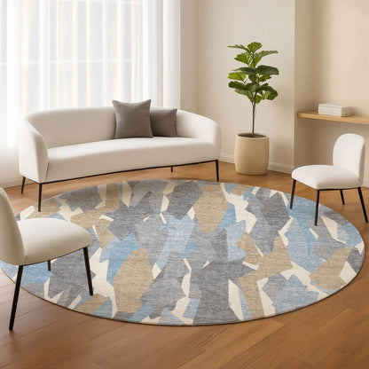 3' X 5' Denim Blue Khaki And Ivory Striped Washable Indoor Outdoor Area Rug HomeRoots