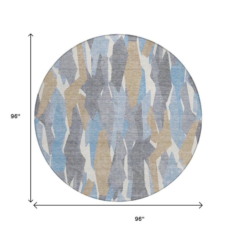3' X 5' Denim Blue Khaki And Ivory Striped Washable Indoor Outdoor Area Rug HomeRoots