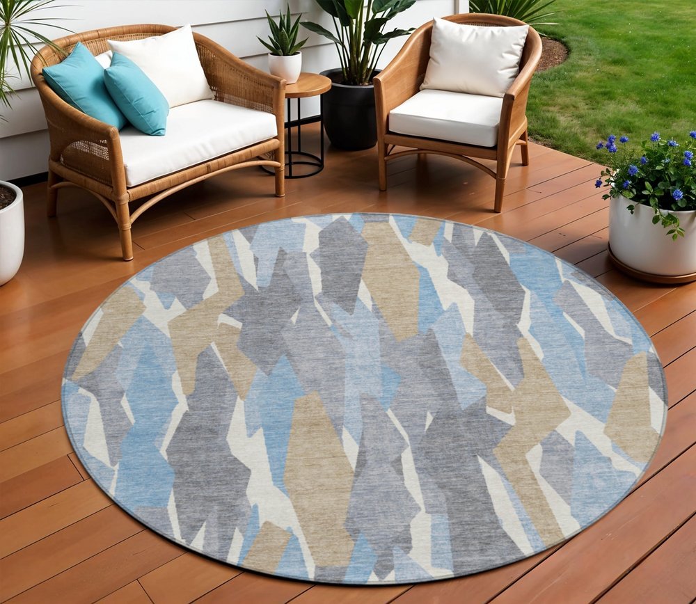 3' X 5' Denim Blue Khaki And Ivory Striped Washable Indoor Outdoor Area Rug HomeRoots