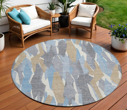 3' X 5' Denim Blue Khaki And Ivory Striped Washable Indoor Outdoor Area Rug HomeRoots