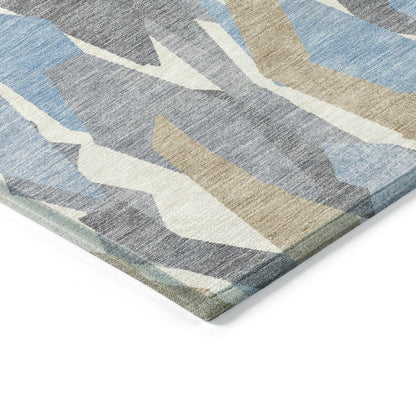 3' X 5' Denim Blue Khaki And Ivory Striped Washable Indoor Outdoor Area Rug HomeRoots