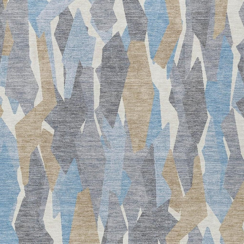 3' X 5' Denim Blue Khaki And Ivory Striped Washable Indoor Outdoor Area Rug HomeRoots