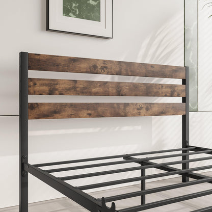 Full Size Platform Bed Frame with Rustic Vintage Wood Headboard Rustic Brown - FurniFindUSA