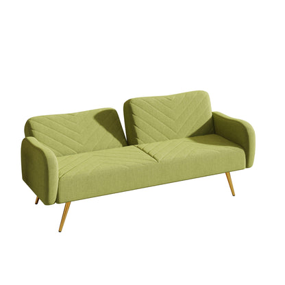 70.47" Green Fabric Double Sofa with Split Backrest and Two Throw Pillows - FurniFindUSA