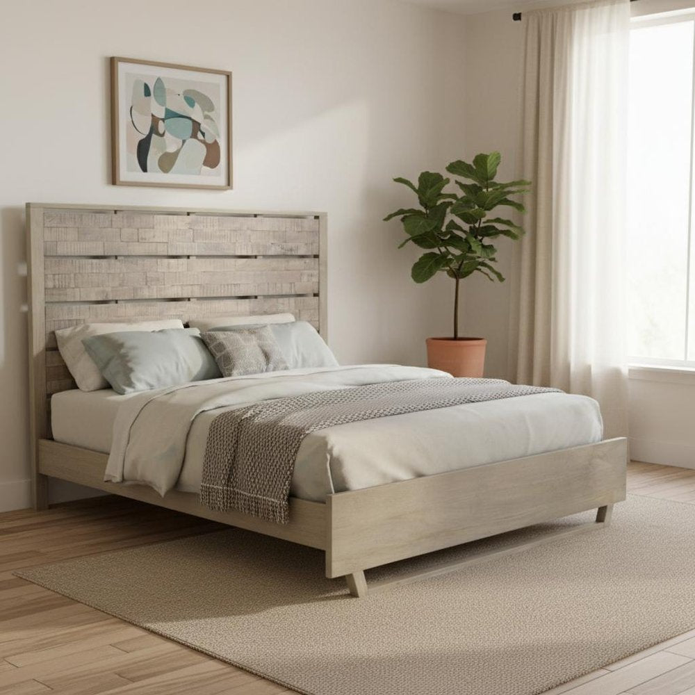 Gray Slat Back Solid Wood King Bed Frame HomeRoots
