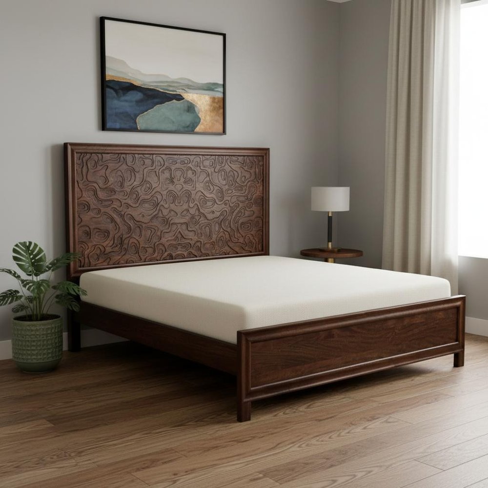 Brown Carved Abstract Solid Wood King Bed Frame HomeRoots