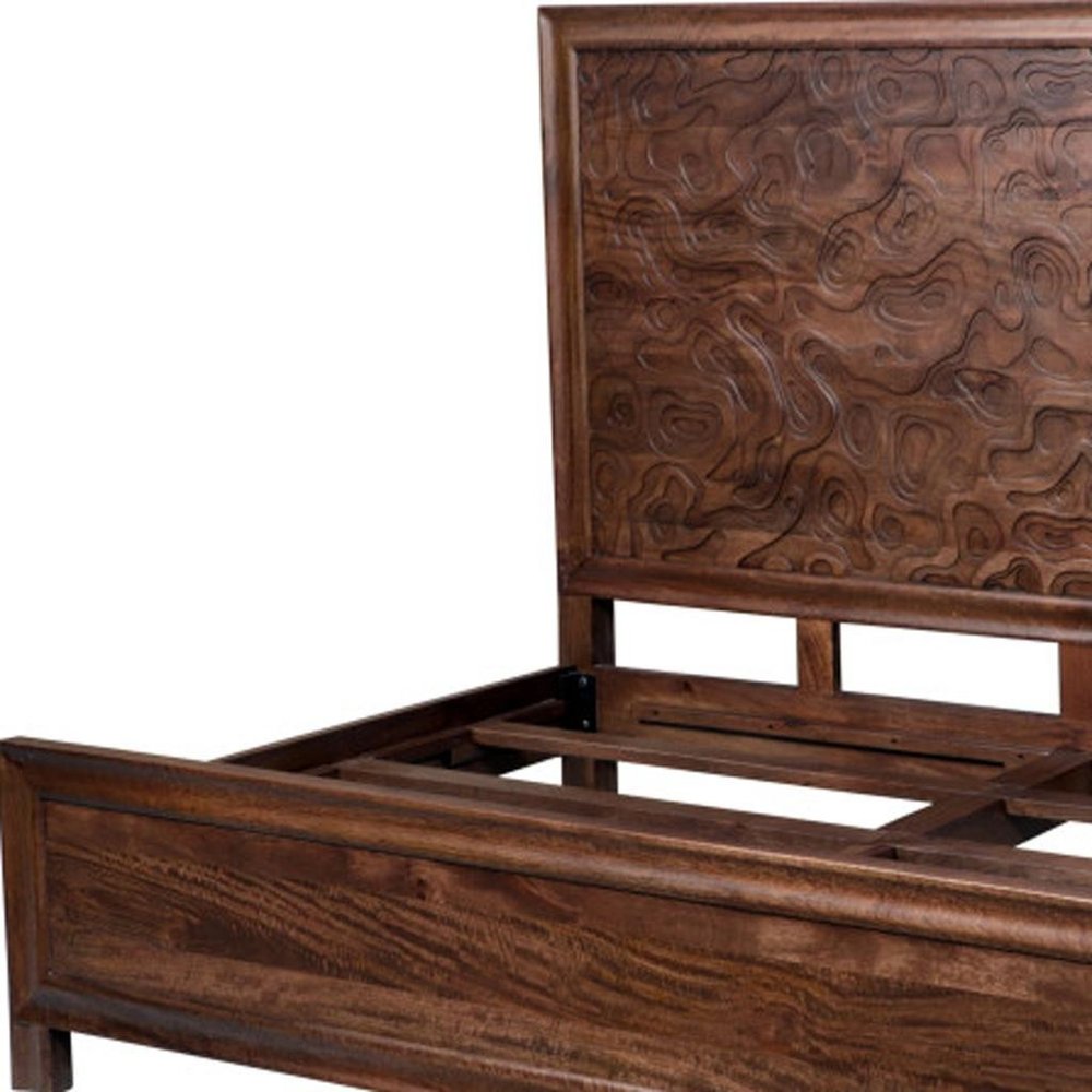 Brown Carved Abstract Solid Wood King Bed Frame HomeRoots