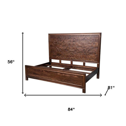 Brown Carved Abstract Solid Wood King Bed Frame HomeRoots