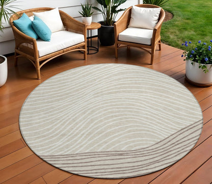 8' Beige Ivory And Brown Round Striped Washable Indoor Outdoor Area Rug HomeRoots