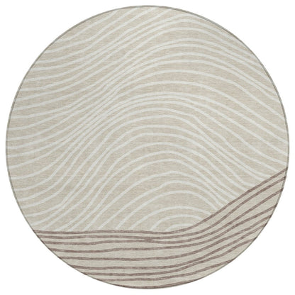 8' Beige Ivory And Brown Round Striped Washable Indoor Outdoor Area Rug HomeRoots