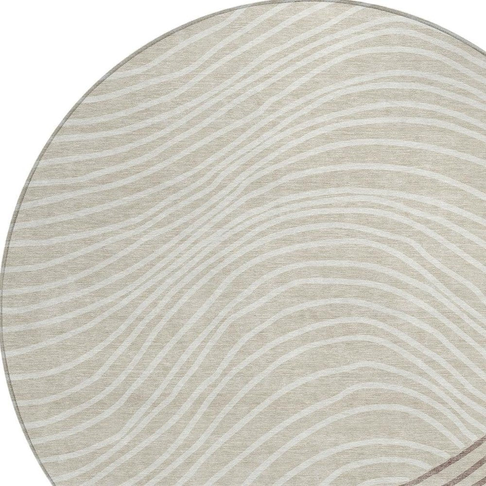 8' Beige Ivory And Brown Round Striped Washable Indoor Outdoor Area Rug HomeRoots