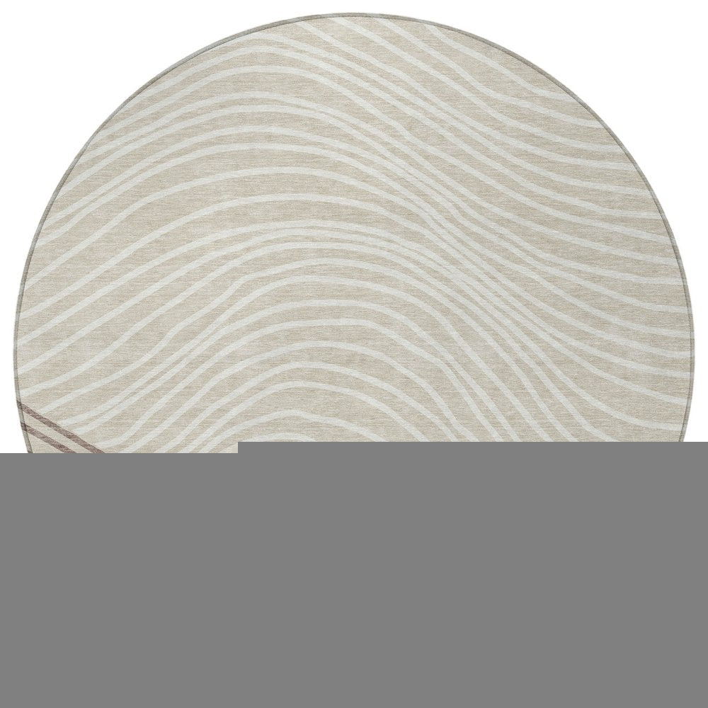 8' Beige Ivory And Brown Round Striped Washable Indoor Outdoor Area Rug — view 3