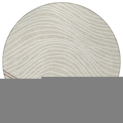 8' Beige Ivory And Brown Round Striped Washable Indoor Outdoor Area Rug HomeRoots
