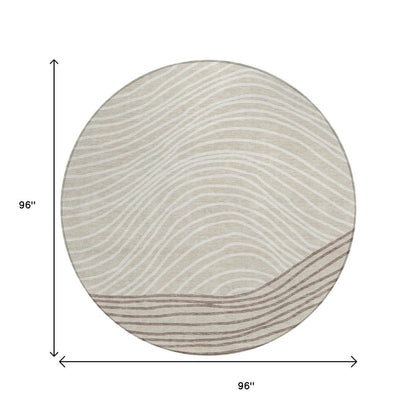 8' Beige Ivory And Brown Round Striped Washable Indoor Outdoor Area Rug HomeRoots