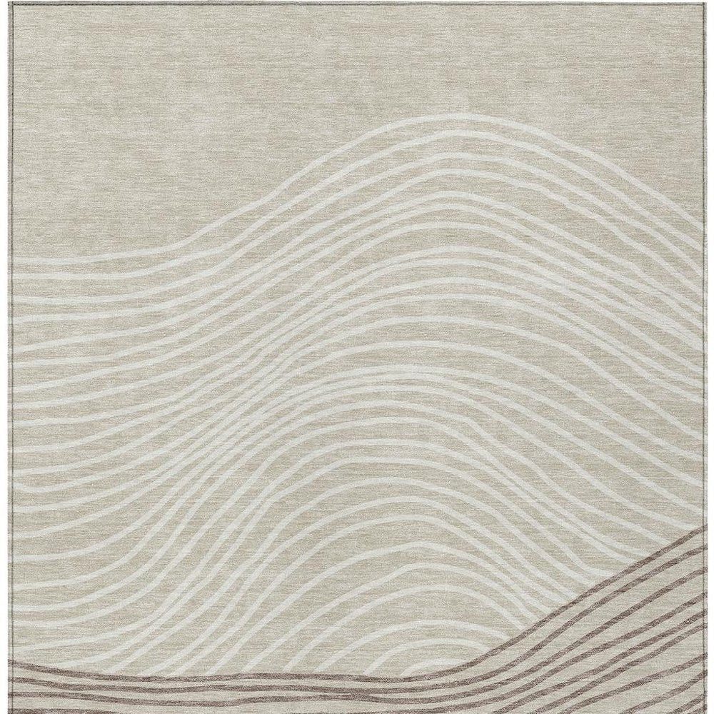 8' Beige Ivory And Brown Round Striped Washable Indoor Outdoor Area Rug — view 14