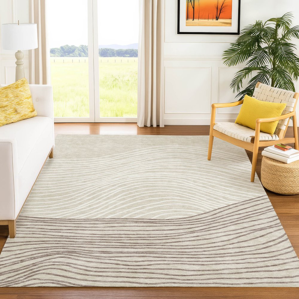 8' Beige Ivory And Brown Round Striped Washable Indoor Outdoor Area Rug HomeRoots