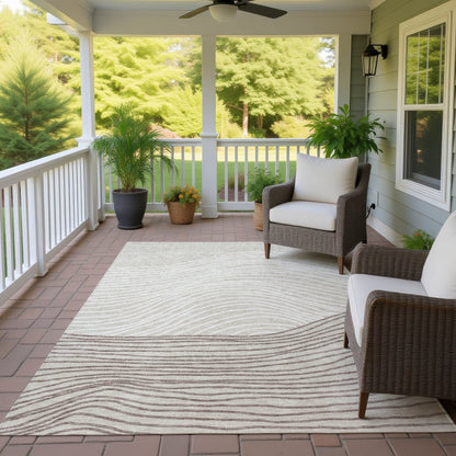 8' Beige Ivory And Brown Round Striped Washable Indoor Outdoor Area Rug HomeRoots