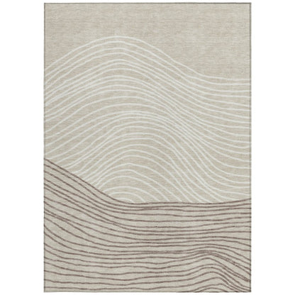 8' Beige Ivory And Brown Round Striped Washable Indoor Outdoor Area Rug HomeRoots
