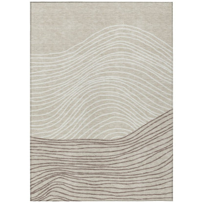 8' Beige Ivory And Brown Round Striped Washable Indoor Outdoor Area Rug HomeRoots