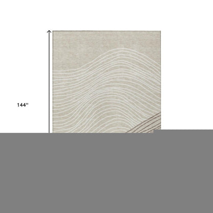 8' Beige Ivory And Brown Round Striped Washable Indoor Outdoor Area Rug HomeRoots