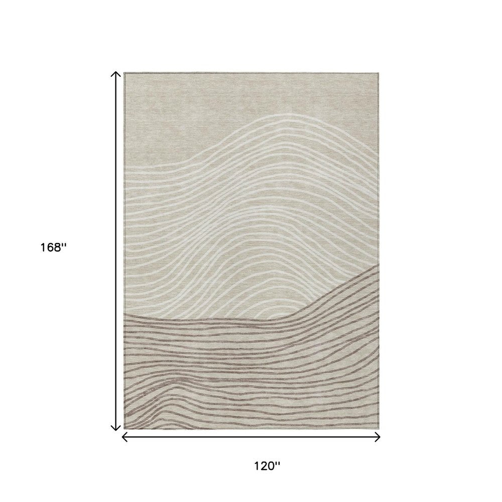8' Beige Ivory And Brown Round Striped Washable Indoor Outdoor Area Rug HomeRoots