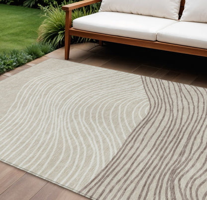 8' Beige Ivory And Brown Round Striped Washable Indoor Outdoor Area Rug HomeRoots