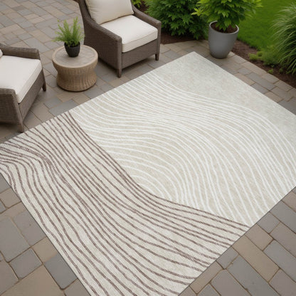 8' Beige Ivory And Brown Round Striped Washable Indoor Outdoor Area Rug HomeRoots