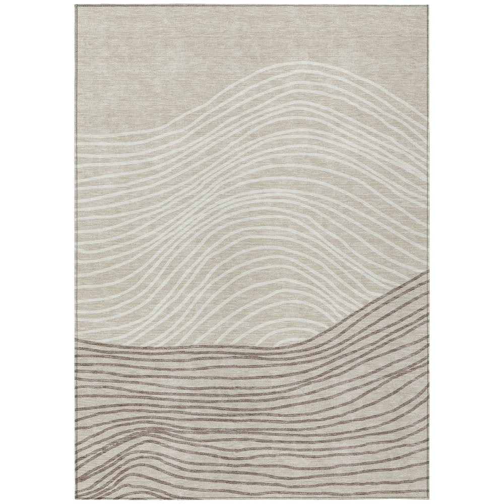 8' Beige Ivory And Brown Round Striped Washable Indoor Outdoor Area Rug HomeRoots