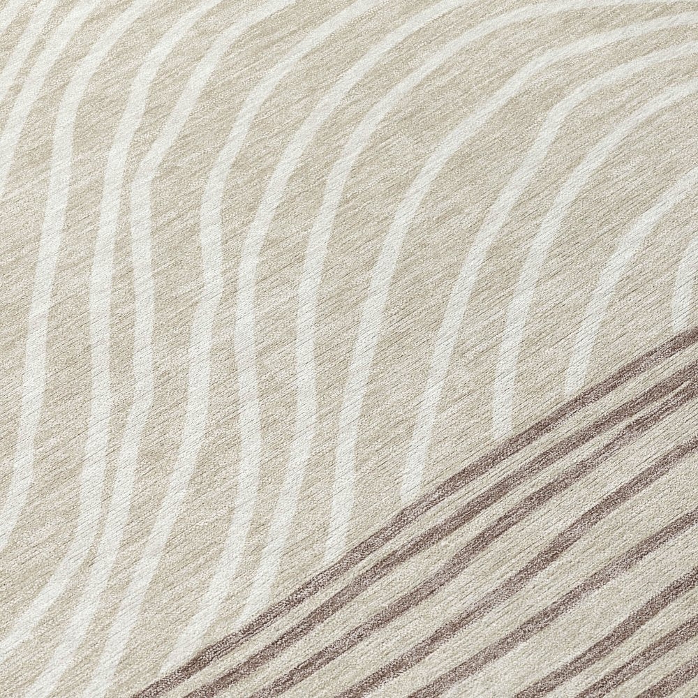8' Beige Ivory And Brown Round Striped Washable Indoor Outdoor Area Rug HomeRoots