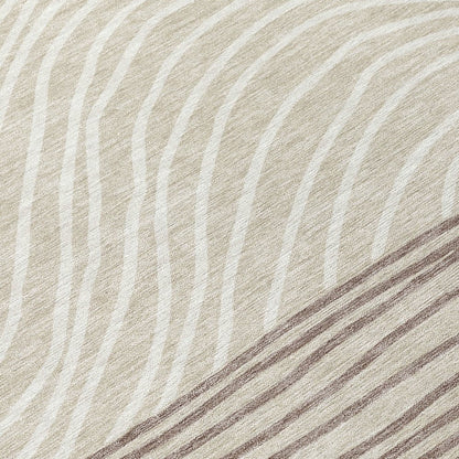 8' Beige Ivory And Brown Round Striped Washable Indoor Outdoor Area Rug HomeRoots