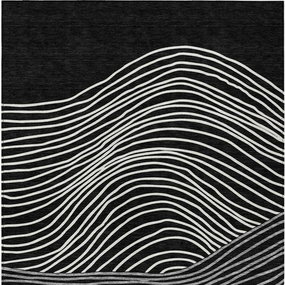 3' X 5' Black Ivory And Gray Striped Washable Indoor Outdoor Area Rug HomeRoots