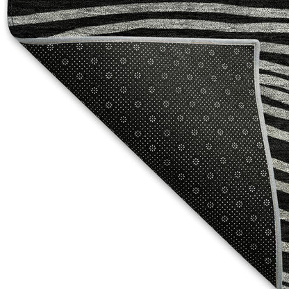 3' X 5' Black Ivory And Gray Striped Washable Indoor Outdoor Area Rug HomeRoots