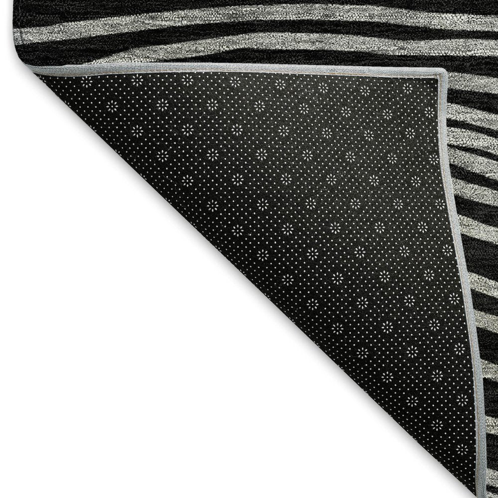 3' X 5' Black Ivory And Gray Striped Washable Indoor Outdoor Area Rug — view 4