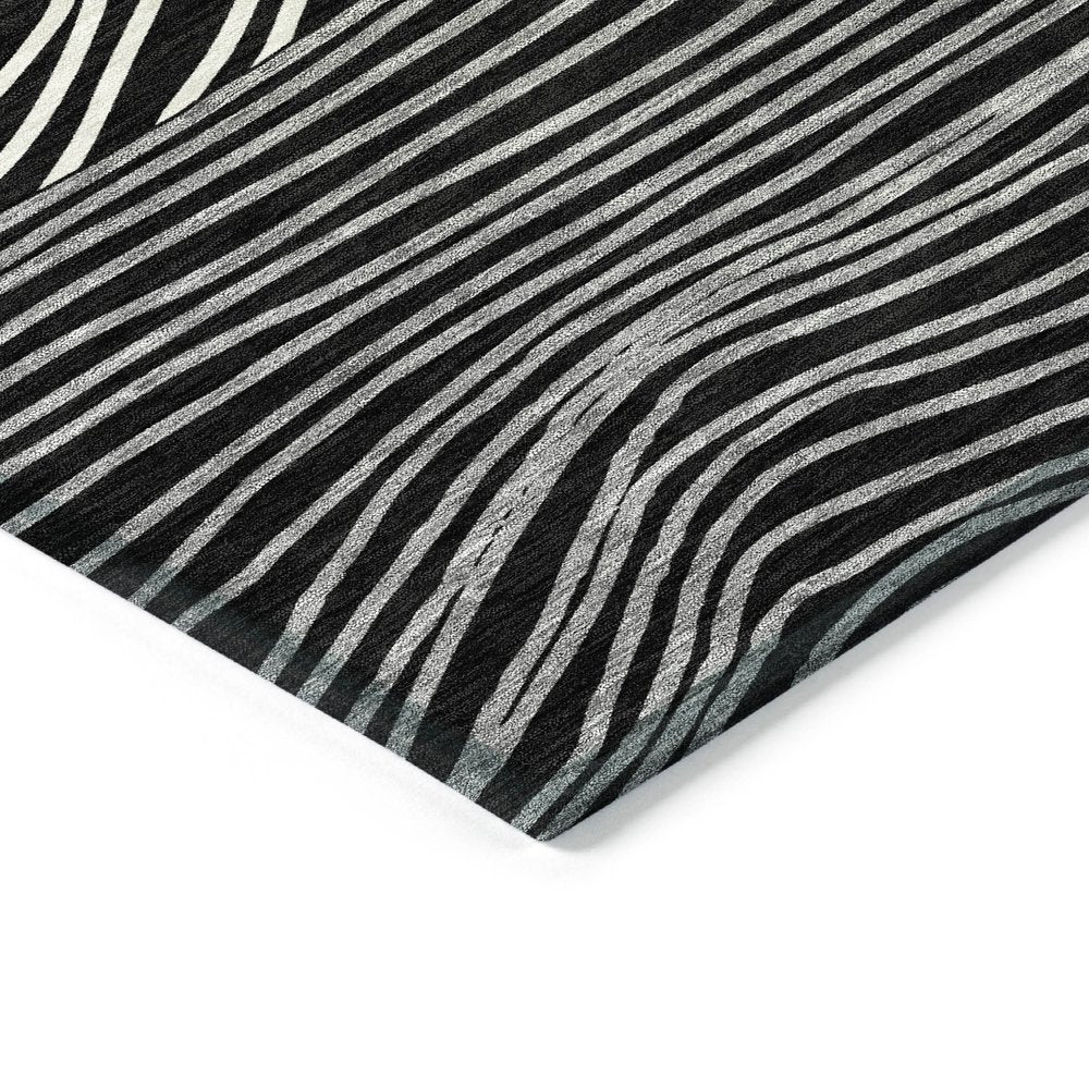 3' X 5' Black Ivory And Gray Striped Washable Indoor Outdoor Area Rug — view 5