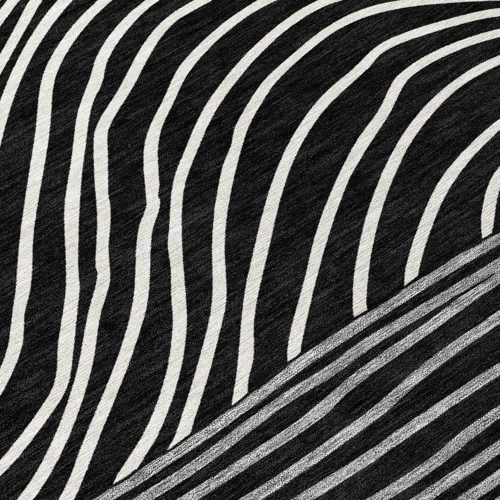 3' X 5' Black Ivory And Gray Striped Washable Indoor Outdoor Area Rug HomeRoots