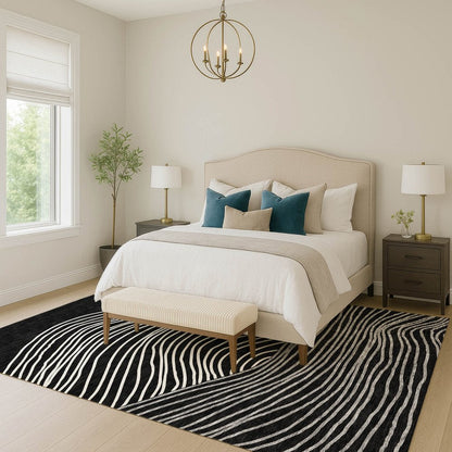 3' X 5' Black Ivory And Gray Striped Washable Indoor Outdoor Area Rug HomeRoots