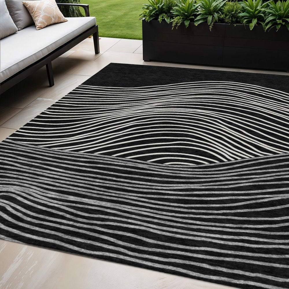 3' X 5' Black Ivory And Gray Striped Washable Indoor Outdoor Area Rug — view 23