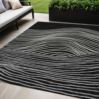 3' X 5' Black Ivory And Gray Striped Washable Indoor Outdoor Area Rug HomeRoots