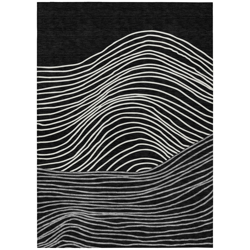 3' X 5' Black Ivory And Gray Striped Washable Indoor Outdoor Area Rug — view 34