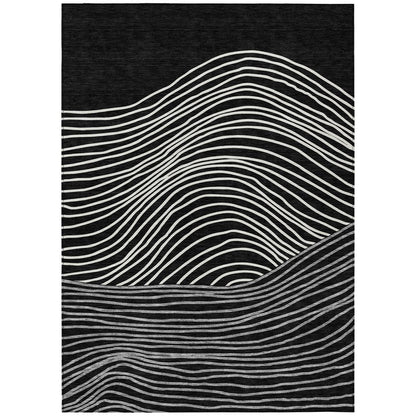 3' X 5' Black Ivory And Gray Striped Washable Indoor Outdoor Area Rug HomeRoots