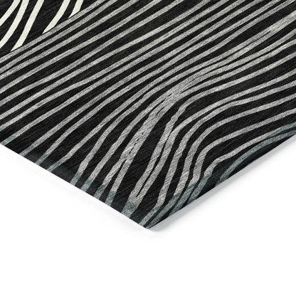 3' X 5' Black Ivory And Gray Striped Washable Indoor Outdoor Area Rug HomeRoots